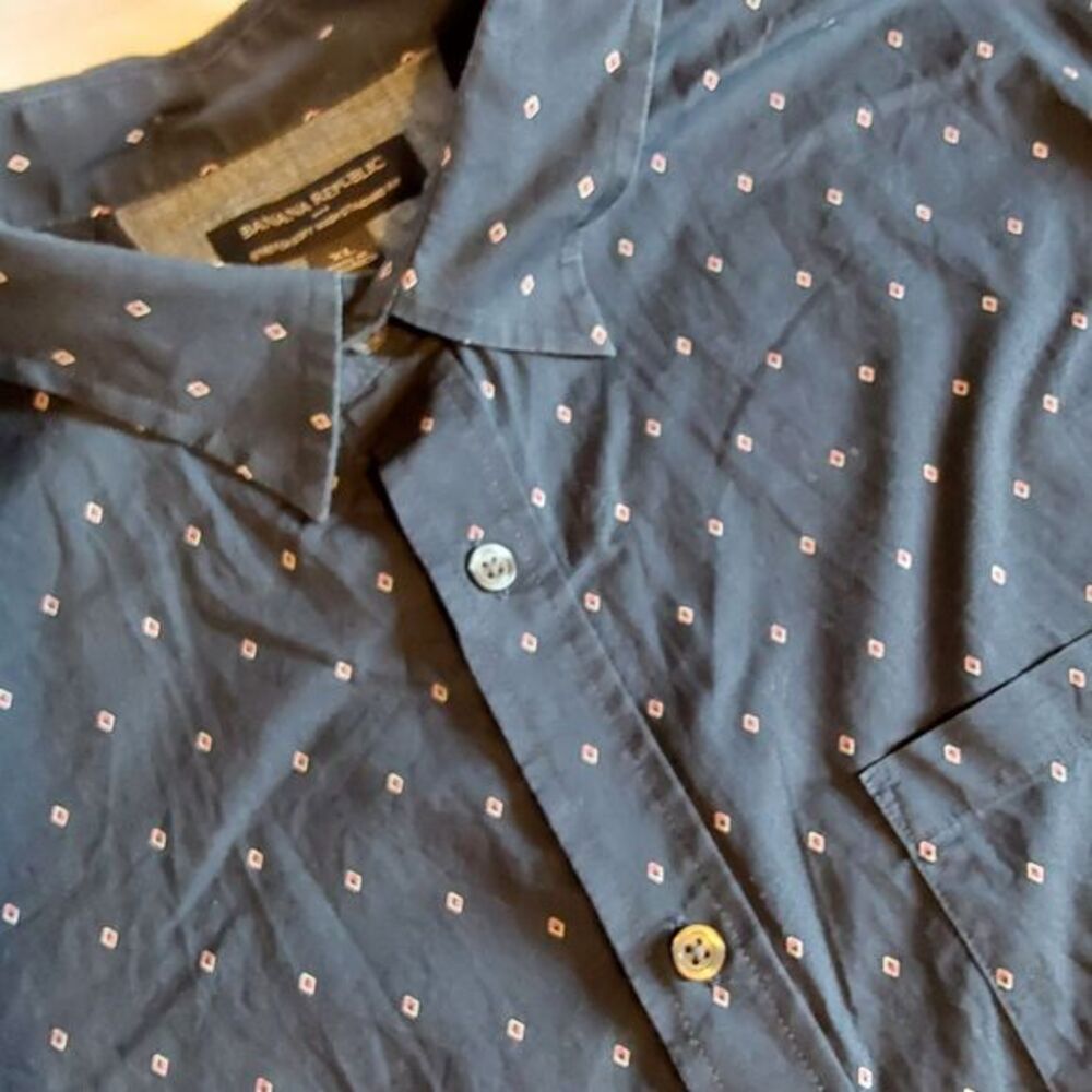 Banana Republic Shirt Mens Short sleeve XLarge Blue Geometric Stretch Cotton